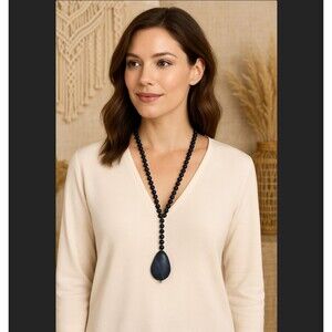 J. Jill Beaded Necklace Y Strand Blue Teardrop Lapis Pendant Cord Adjustable NWT